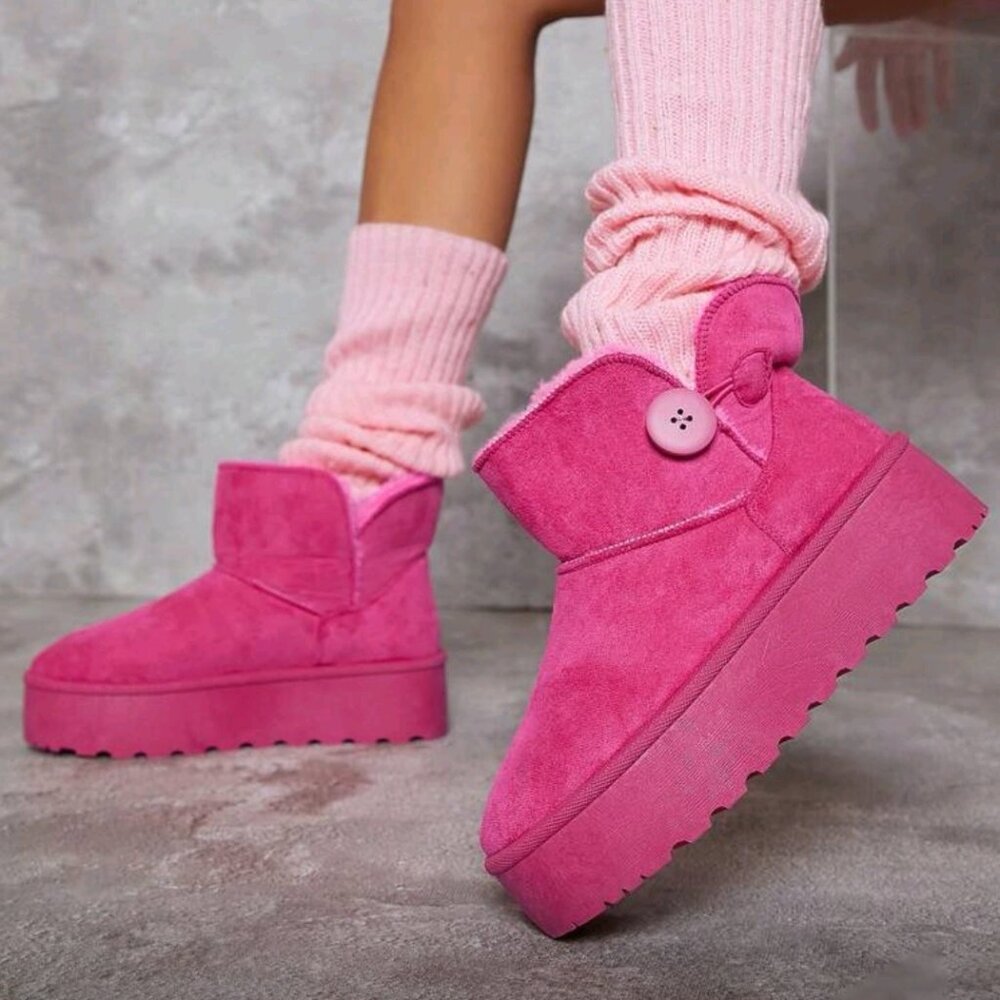 Pink booties boots with fur